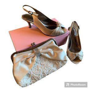 TOUCH OF NINA Cream Peek a Boo 2-1/2" Heels, Size 7.5 M and Clutch Purse